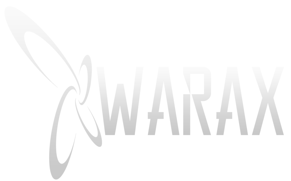 Logo de color blanco de la marca WARAX