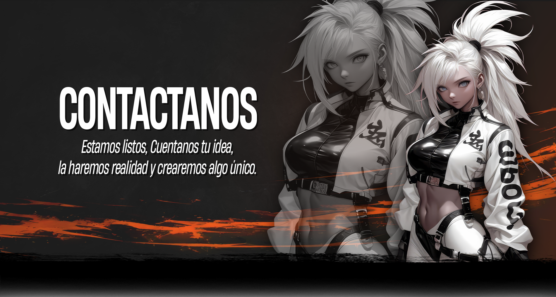 Banner pagina contactanos de WARAX, contiene logo, eslogan y una imagen decorativa de una hermosa mujer anime